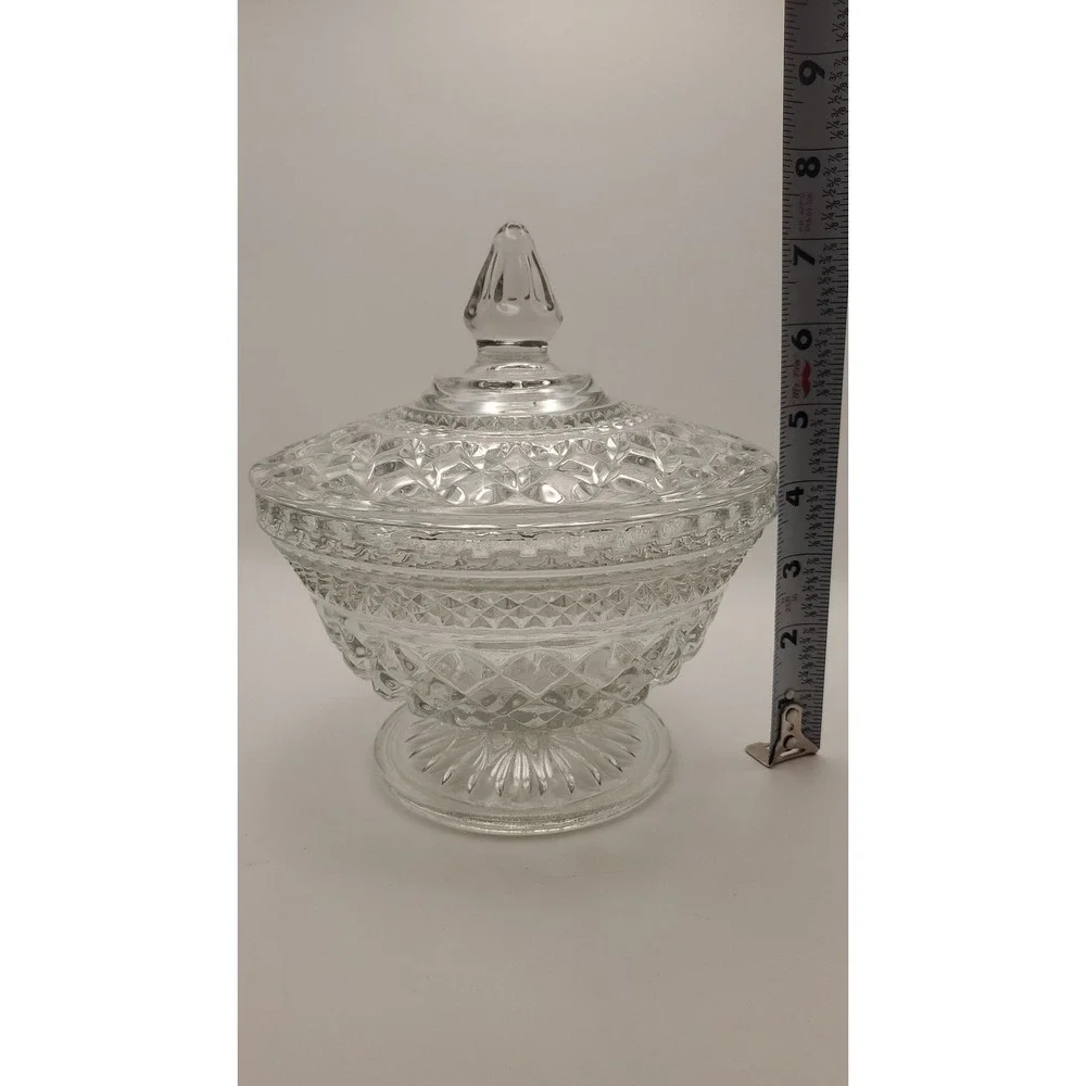 #3 Anchor Hocking Wexford LARGE Clear Glass Covered Candy Dish with Lid, Vintage